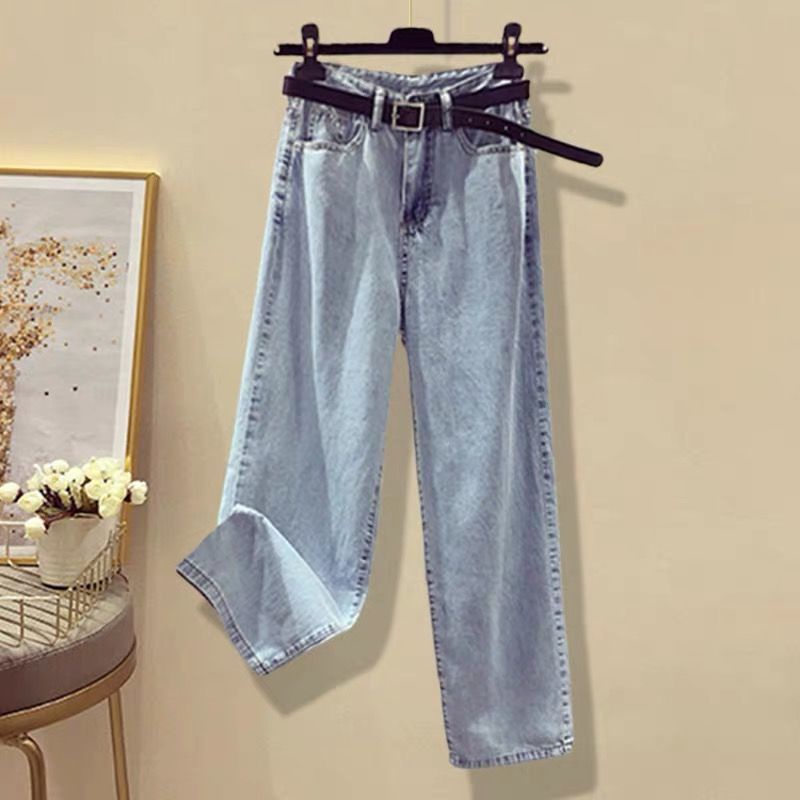 Plus Bộ Áo Sơ Mi Phối Quần Yếm Denim Ống Rộng Thời Trang Cho Nữ Cỡ Lớn 100kg 07.28