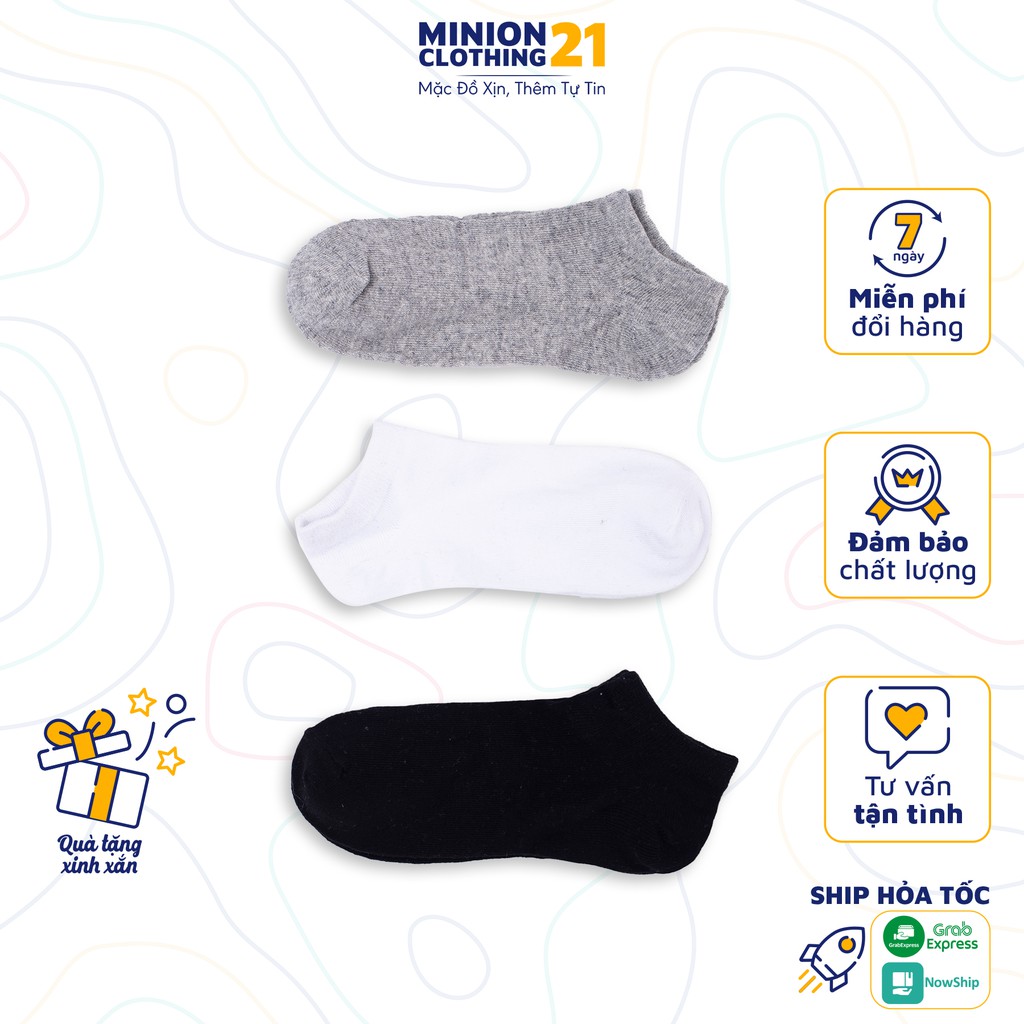 Tất cổ ngắn nam nữ MINIONCLOTHING trơn chất vải mềm thoáng khí vớ cổ cao unisex phong cách Hàn Quốc S2904