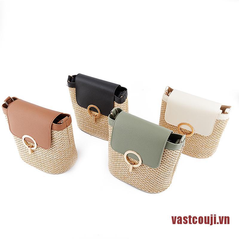 VastcouJI Casual Chains Straw Bucket Bags Women Summer Messenger Bag Rattan Bags Be