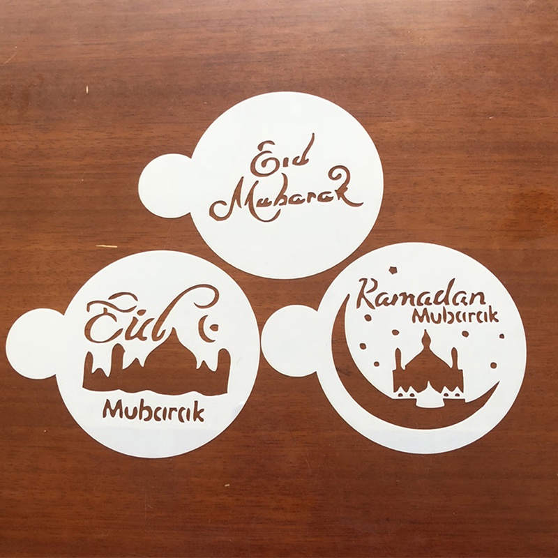[takejoynew 0527] 3Pcs Eid Mubarak Ramadan Coffee Printing Template Spray Stencil DIY Drink Decor