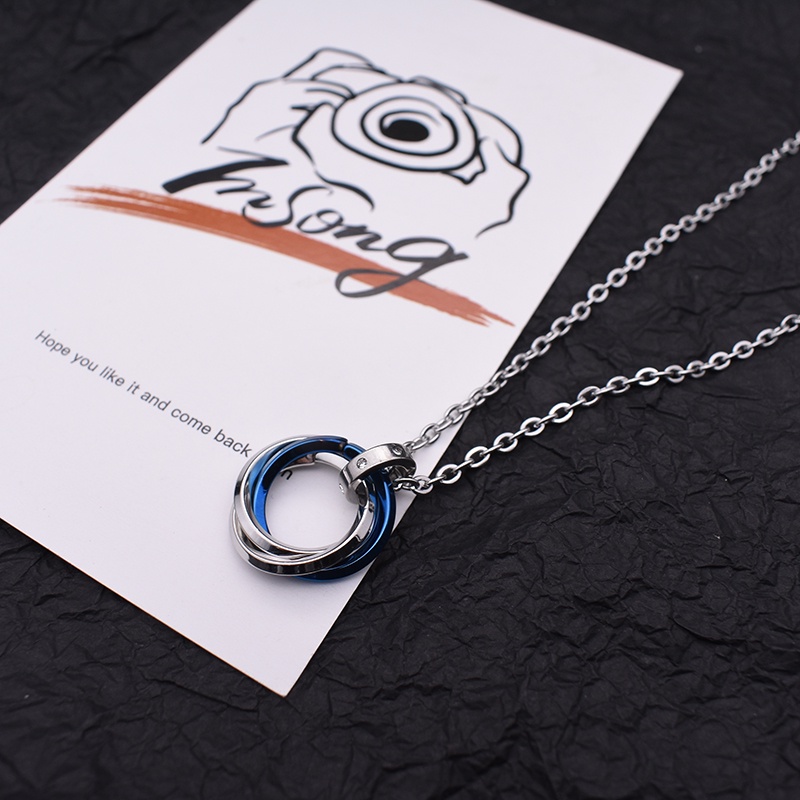 Vòng cổ Thép Titan Ba Nhẫn Phong Cách hip hop Đơn Giản Cho Nam Và Nữ