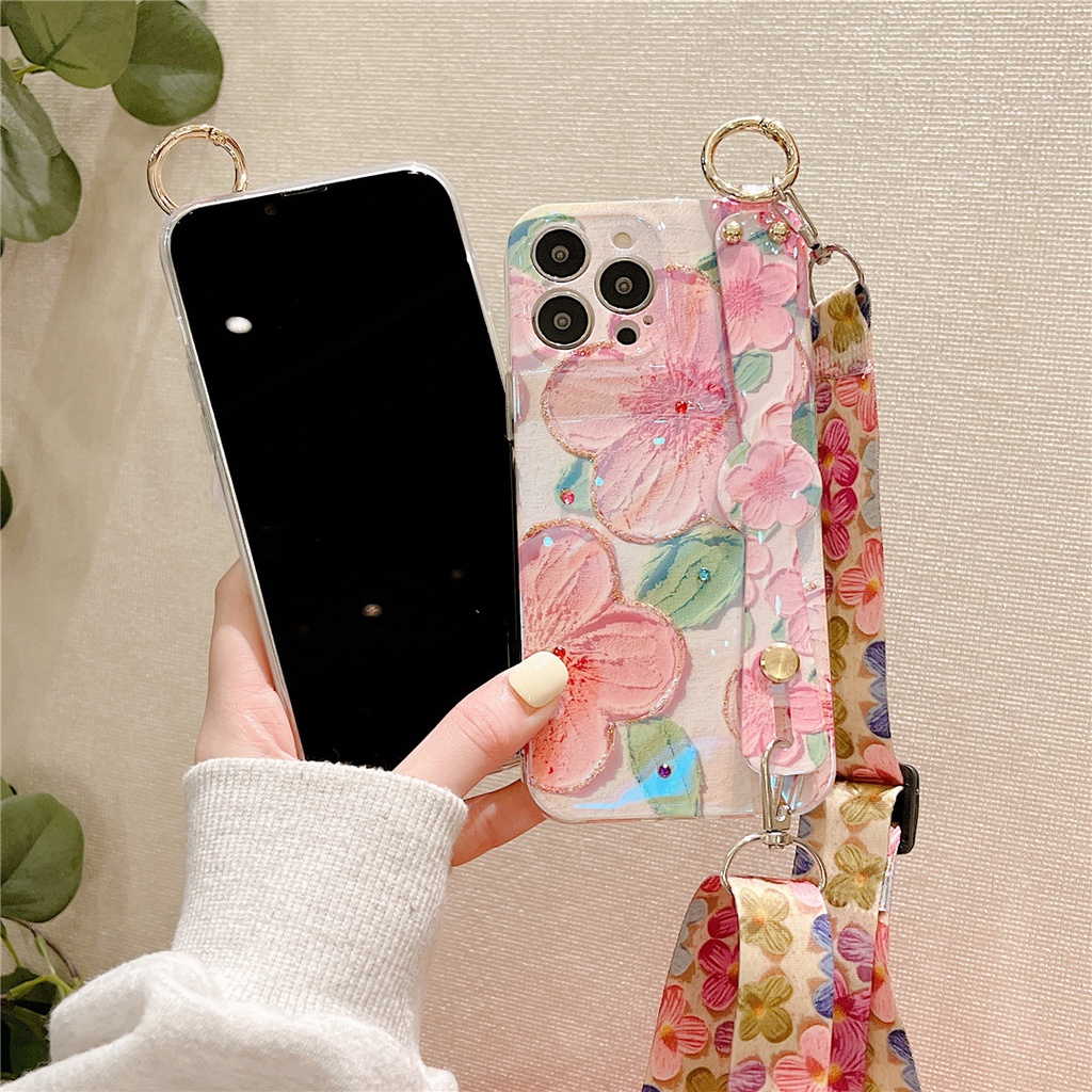 Ốp Điện Thoại Họa Tiết Tranh Sơn Dầu Có Dây Đeo Cho iPhone 13 12 Pro Max 11 Pro Max X XS Max XR