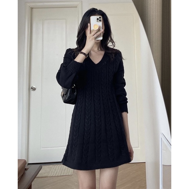Váy len thừng cổ V dáng ngắn, Váy len nữ cực ấm hàng cao cấp - Xưởng May Hạnh Hồng | BigBuy360 - bigbuy360.vn