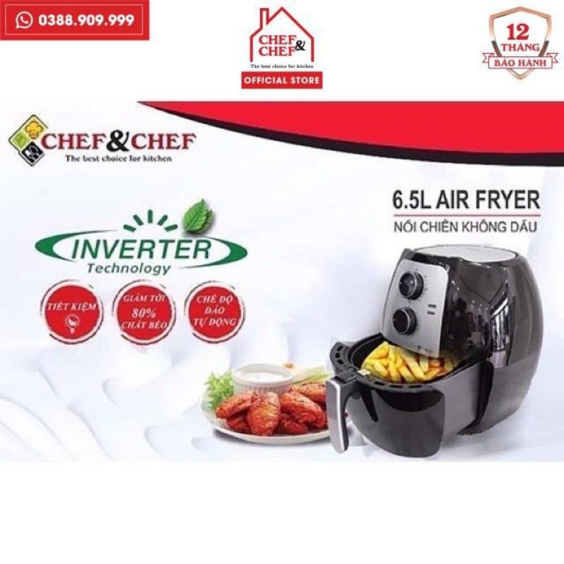 Nồi chiên không dầu Chef &amp; Chef 6.5l nút cơ / cảm ứng thiết kế sang trọng, tiện lợi dễ sử dụng