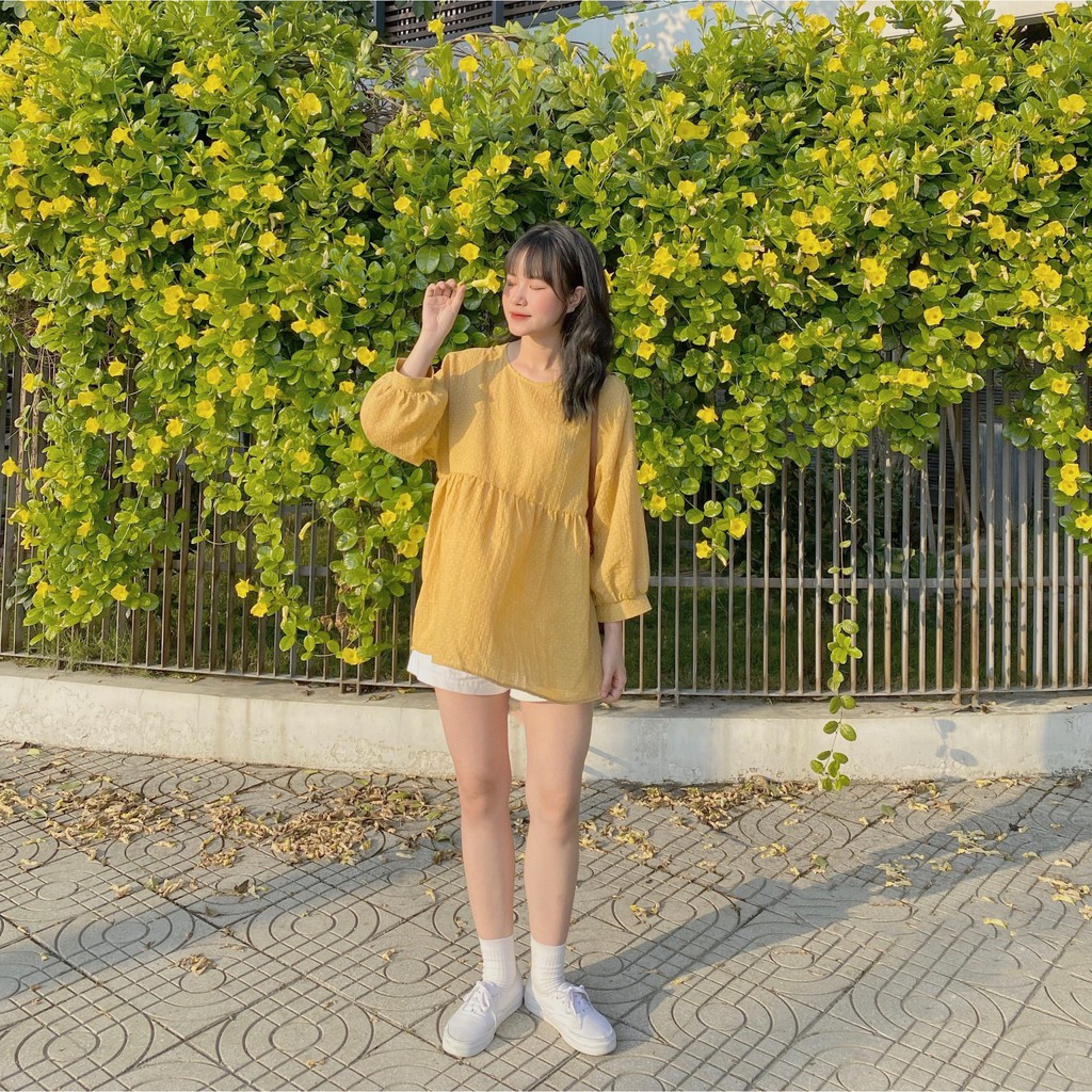 Áo Yellow Dotted Babydoll Top BJ02 Bonjourstudio