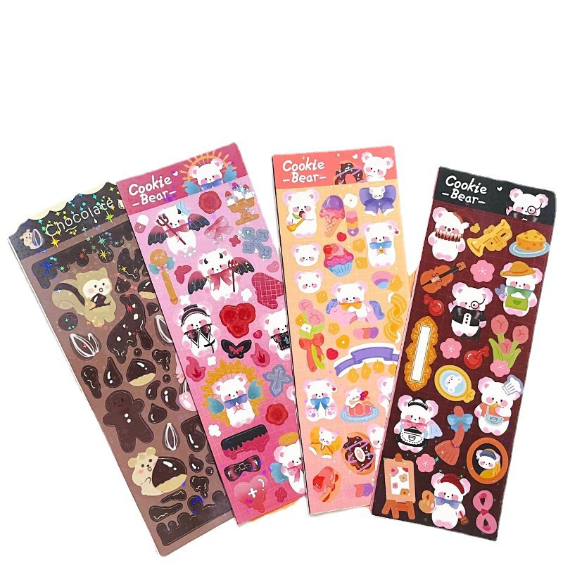 Bộ 4 Thẻ Dán Trang Trí Sổ Tay Chống Thấm Nước Màu Laser Hình Gấu Dễ Thương