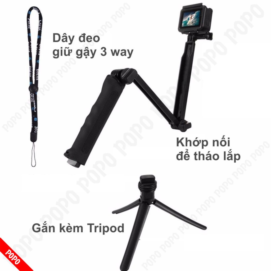 Gậy 3 Khúc Selfie Gopro  3 Way Monopod cho Gopro và SJCAM SHARK