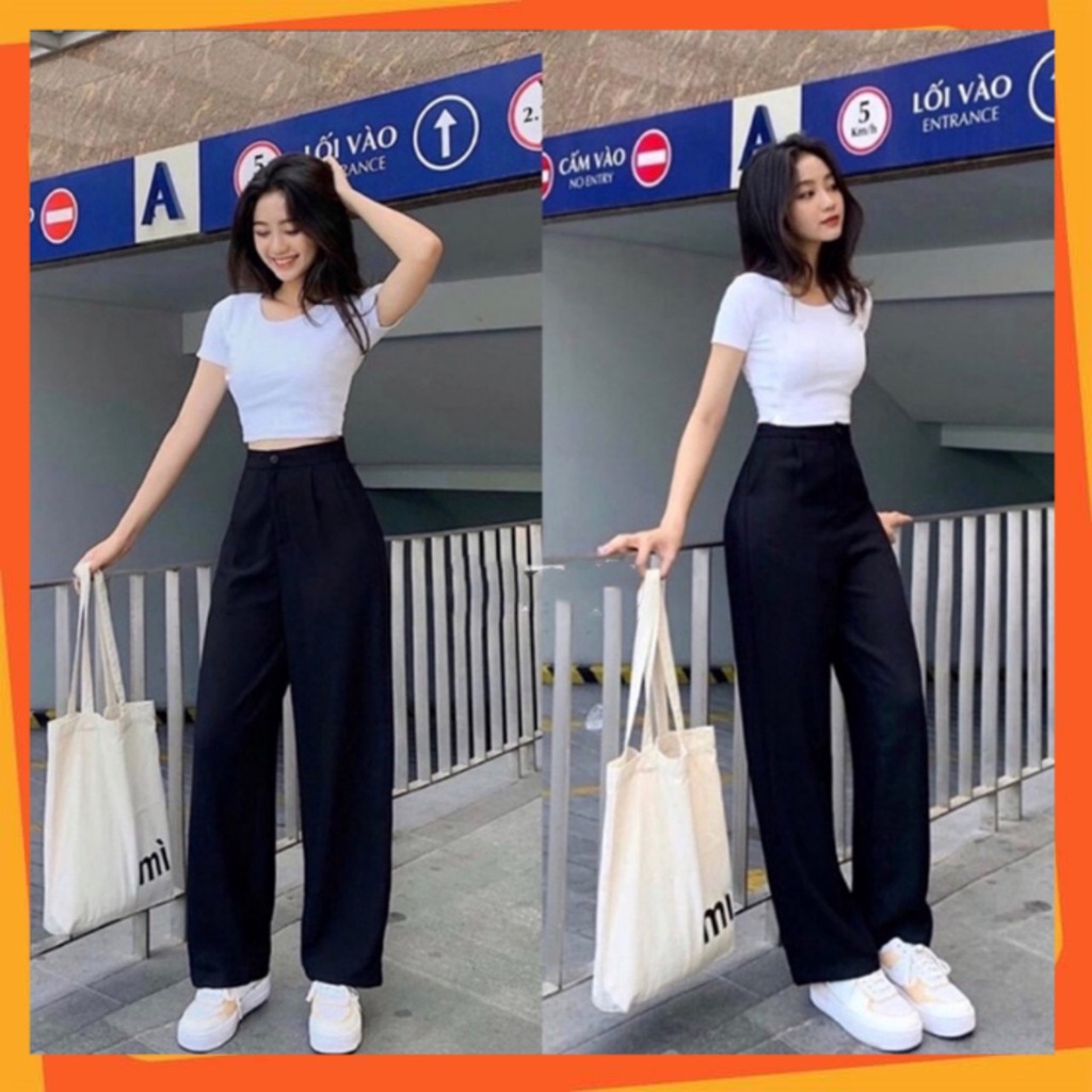 Quần Ống Rộng Cạp Cao Chất Vải Tuyết Mưa Đẹp mặc đi làm đi học QN609