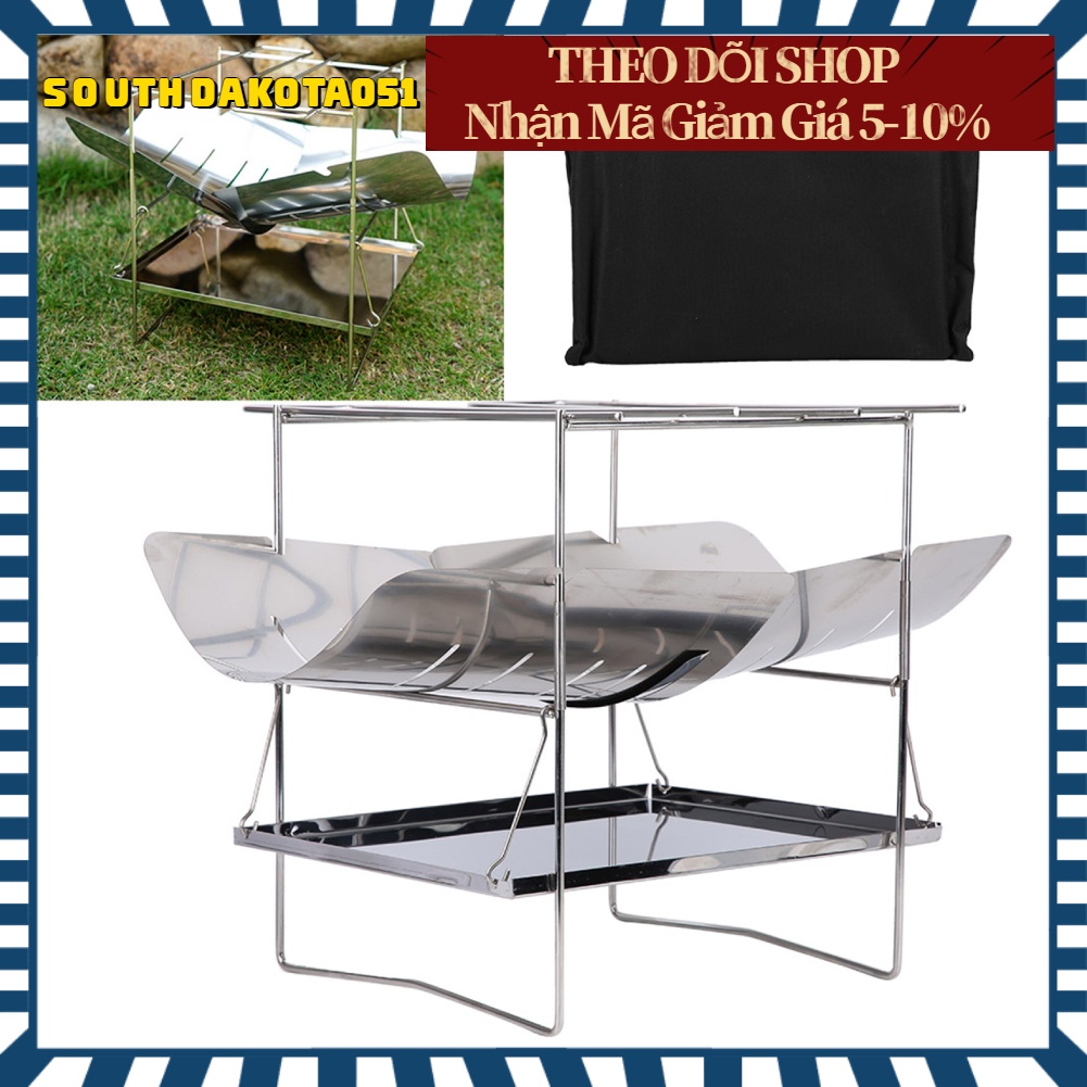 [Hàng Sẵn] Bếp Nướng Than BBQ Bằng Thép Không Gỉ Thiết Kế Gấp Gọn Tiện Dụng ngoài trời【Southdakota051】