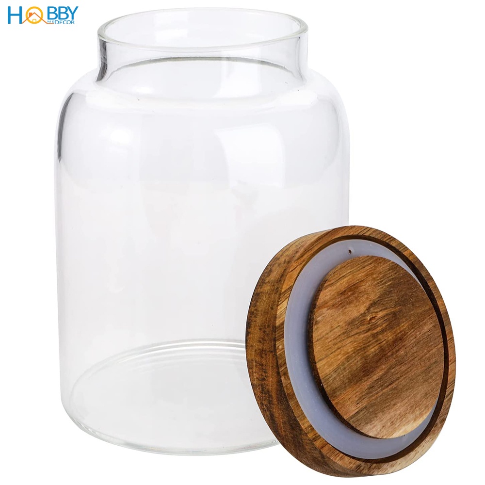 Hũ thủy tinh nắp gỗ ron kín decor bếp HOBBY Home Decor HUNG1 1250ml