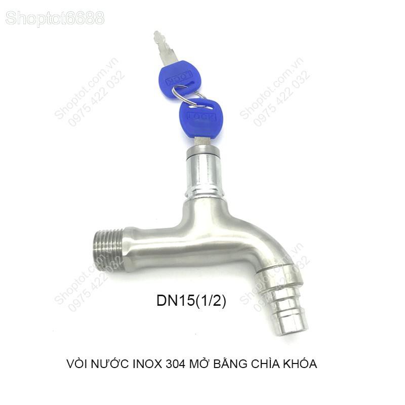 VÒI NƯỚC LẠNH GẮN TƯỜNG MỞI BẰNG CHÌA KHÓA DN15, INOX 304, DÙNG LÀM VÒI RỬA NGOÀI NHÀ (Kho hàng Hà Nội)