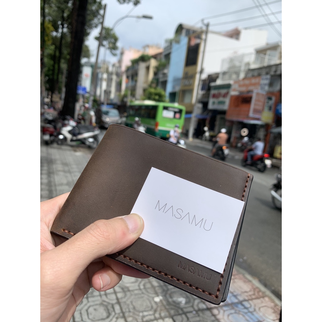 Ví da bò sáp nam MASAMU Vincow màu nâu dạng ngang 2 ngăn