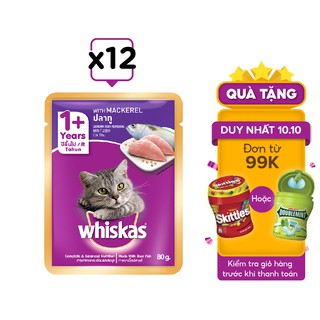 WHISKAS® Thức ăn cho mèo lớn dạng sốt vị cá thu 80g (12 gói)
