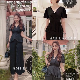 Bigsize set áo đũi xếp ly + quần ống suông sb467