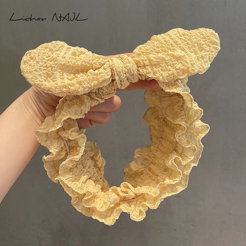 Băng Đô Nơ Vải Chiffon Màu Trơn Phong Cách Hàn Quốc