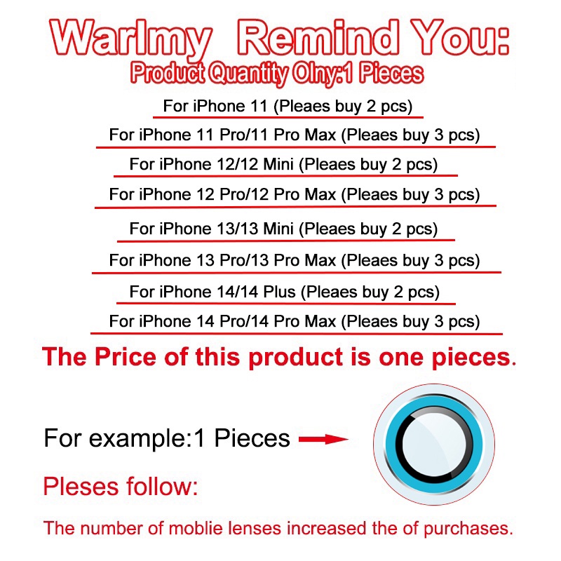 Miếng dán bảo vệ camera sau cho iPhone 11 12 13 14 Pro Max