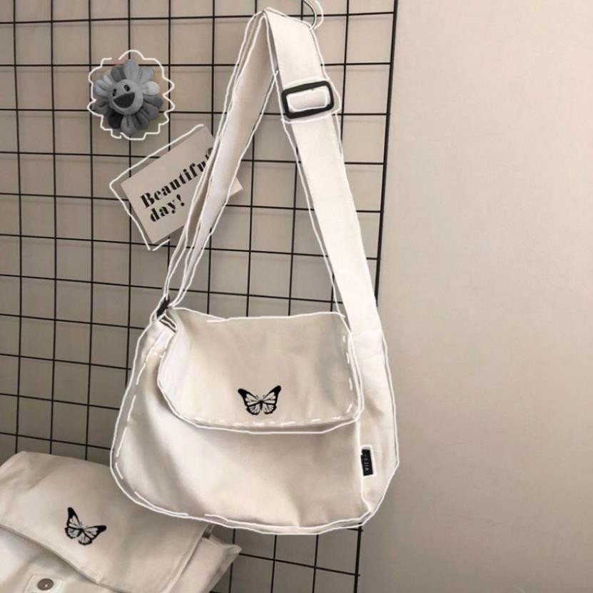 Túi tote vải canvas Nữ unisex cao cấp đựng đồ đi học, đi chơi thêu hình con bướm nhỏ dễ thương Hàn Quốc giá rẻ