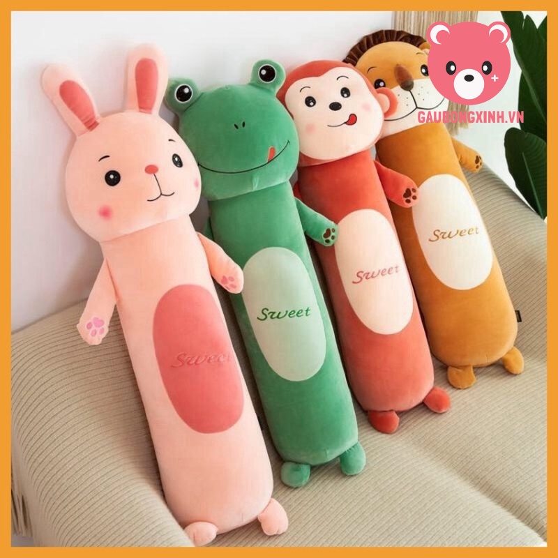 Gối Ôm Hình Thú Dài 50cm - 1m2, Gấu Bông Hình Động Vật Cute Thỏ Ếch Khỉ Sư Tử Dành Cho Bé Siêu đáng yêu