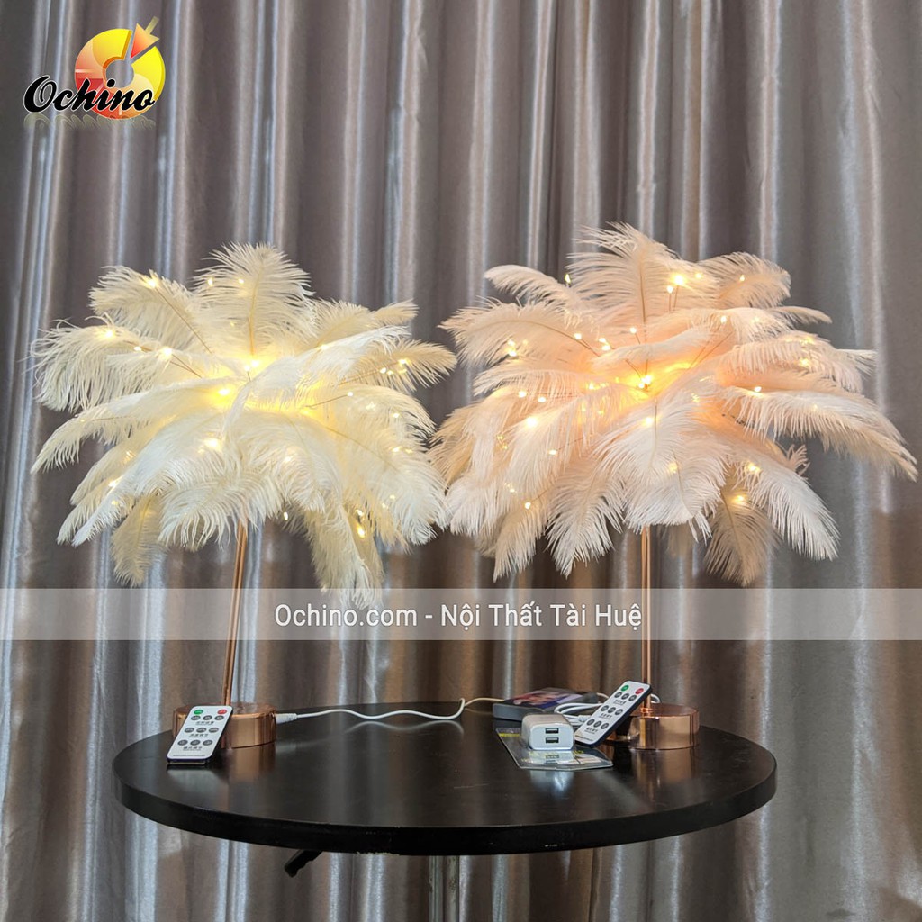 Đèn Lông Vũ, Đèn Ngủ Để Bàn Trang Trí Có điều khiển Từ Xa và hẹn giờ