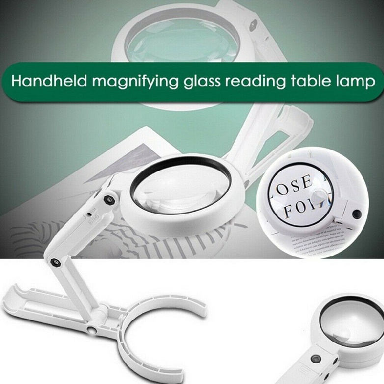 5 / 11X Magnifying Glass With 8 LED Light Magnifier Foldable Stand Table Lamp