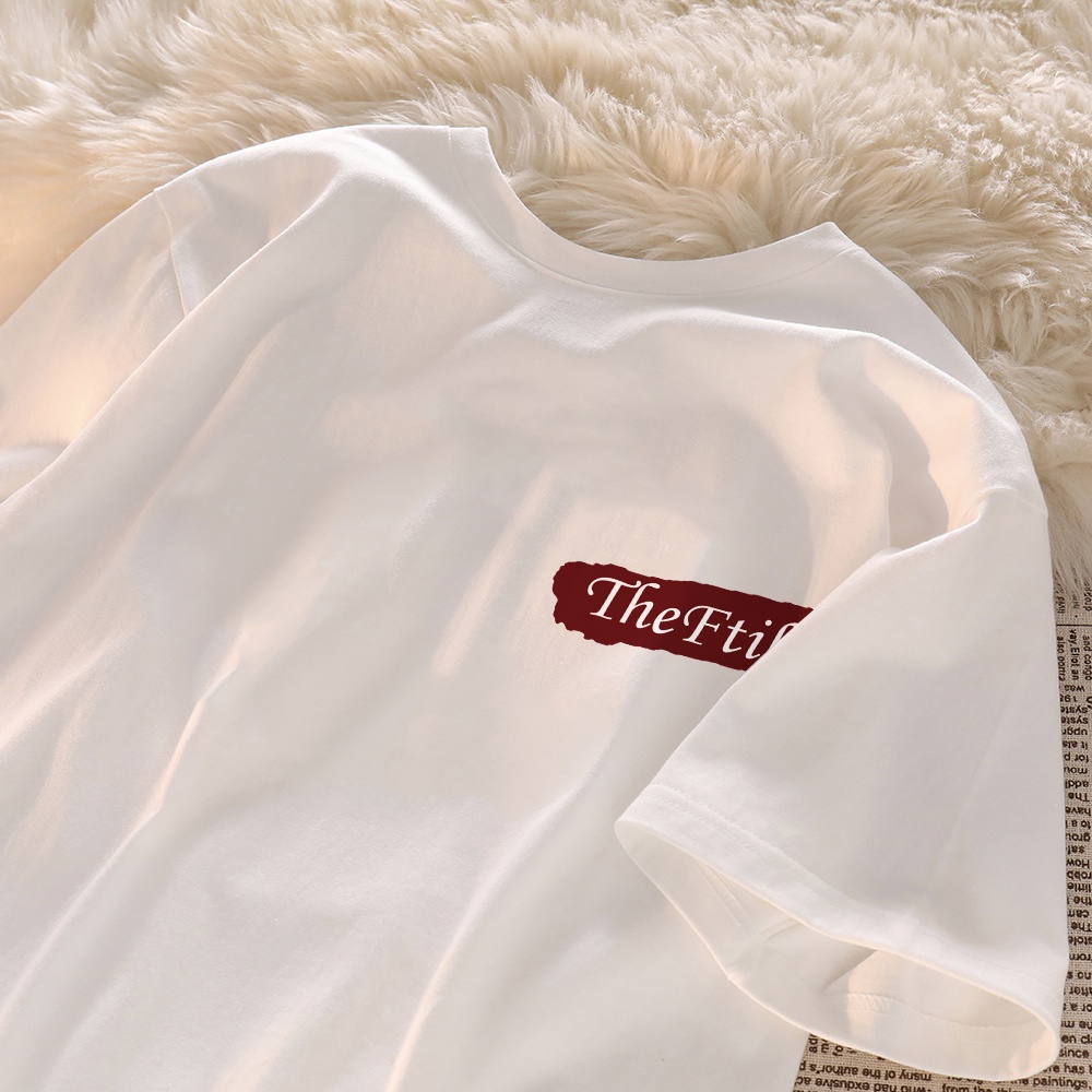 Áo thun Xiaozhainv ngắn tay cổ tròn dáng rộng in họa tiết cá tính cho nữ