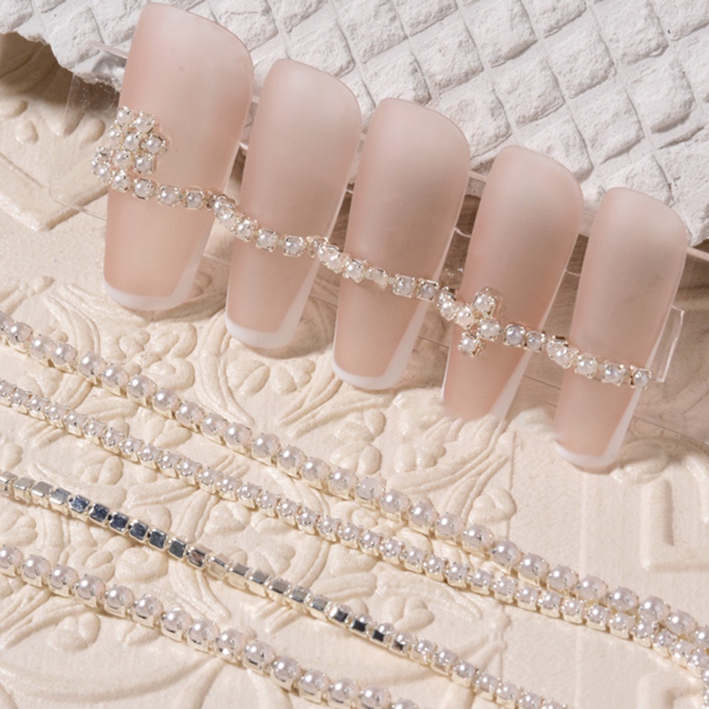 Dây Xích Kim Loại Ba Chiều Đính Đá Trang Trí Móng Tay DIY