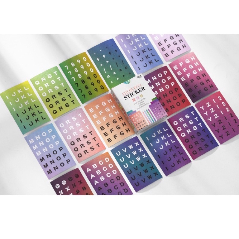 Set 48 tấm sticker chữ cái alphabet nhiều màu pastel, bảng chữ số dán take note