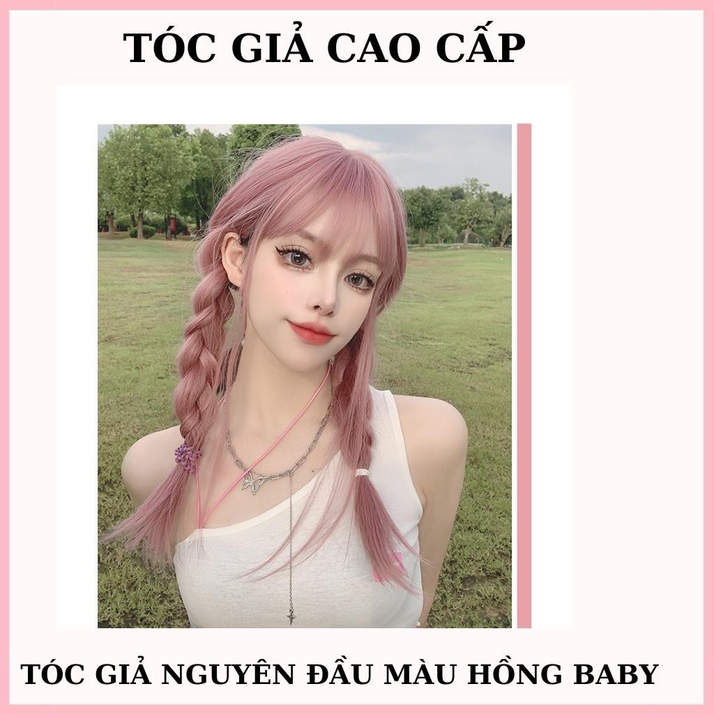 Tóc giả nguyên đầu màu hồng baby, tặng kèm lưới trùm tóc giả, ms1799