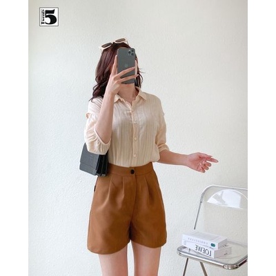 Áo sơ mi nữ tay lỡ xẻ vai bồng họa tiết vân sọc Twentyfive TA14