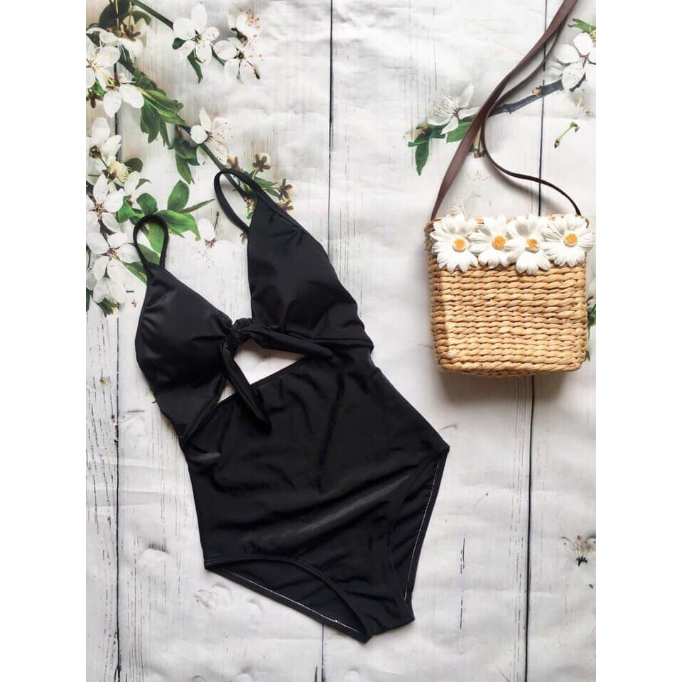 Bikini liền đen nơ ngực mặc đi biển nữ tính (100% như hình) | BigBuy360 - bigbuy360.vn