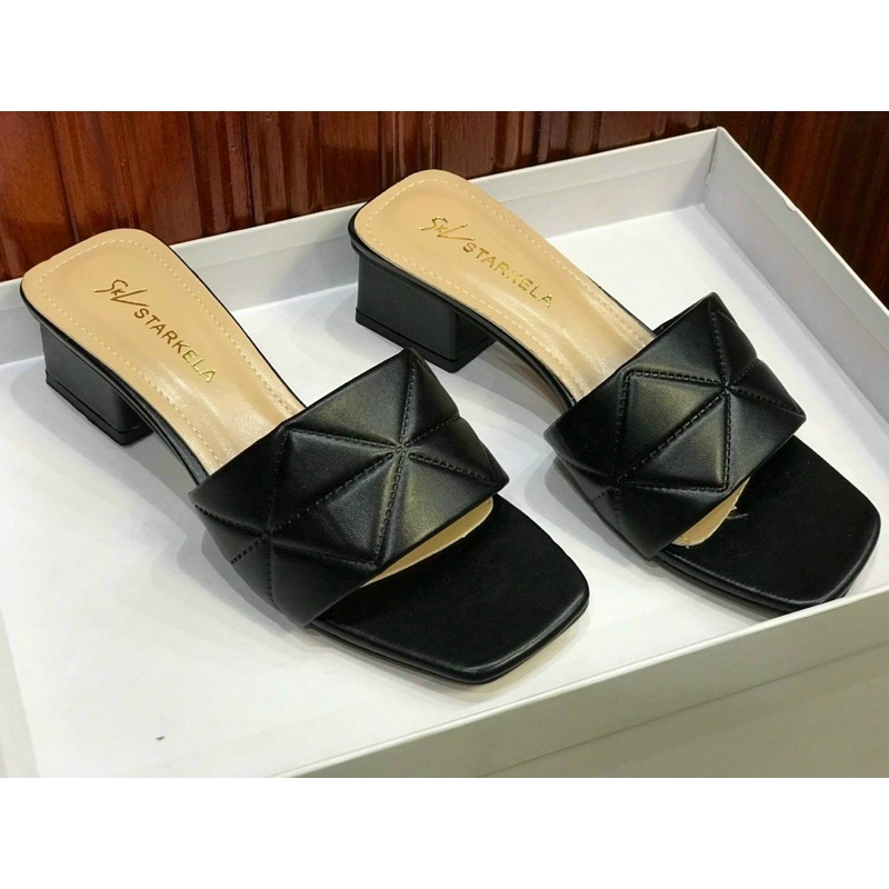 Dép cao gót 3cm nữ màu đen quai in chìm