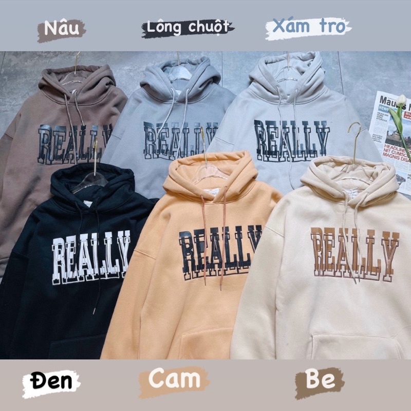 [N0034]📺 Áo HOODIE nỉ bông dày in mix thêu REALLY form rộng (Có sẵn/ảnh thật) | WebRaoVat - webraovat.net.vn