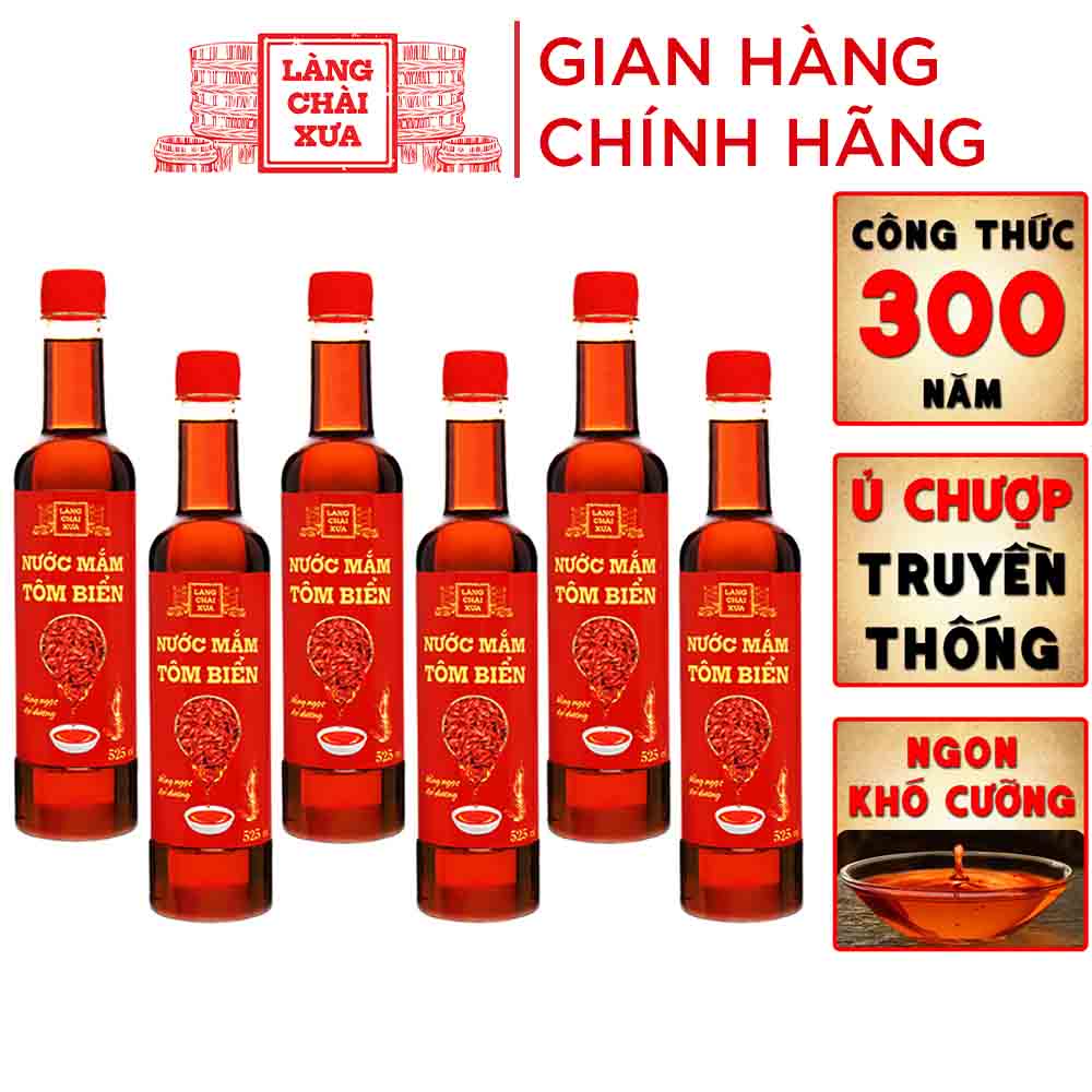 [Thùng 6 chai] Nước mắm tôm biển Làng Chài Xưa 525ml/chai Hồng Ngọc Đại Dương 300 năm truyền thống