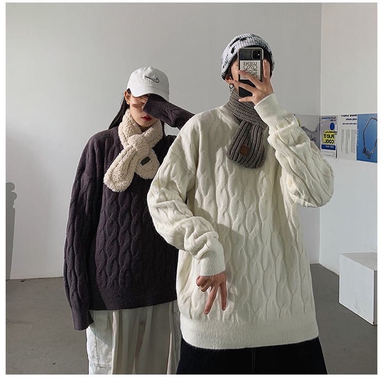Áo Sweater Cổ Tròn Dáng Rộng Màu Sắc Đơn Giản Thời Trang Thu Đông Phong Cách Hàn Quốc Cho Nam Và Nữ