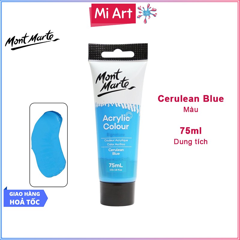 Màu Acrylic Mont Marte 75ml - Cerulean Blue - Acrylic Colour Paint Signature 75ml (2.54oz) - MSCH7517