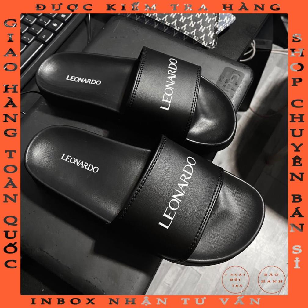 Dép nam nữ quai ngang đế cao su Leo Black Slides thương hiệu Leonardo