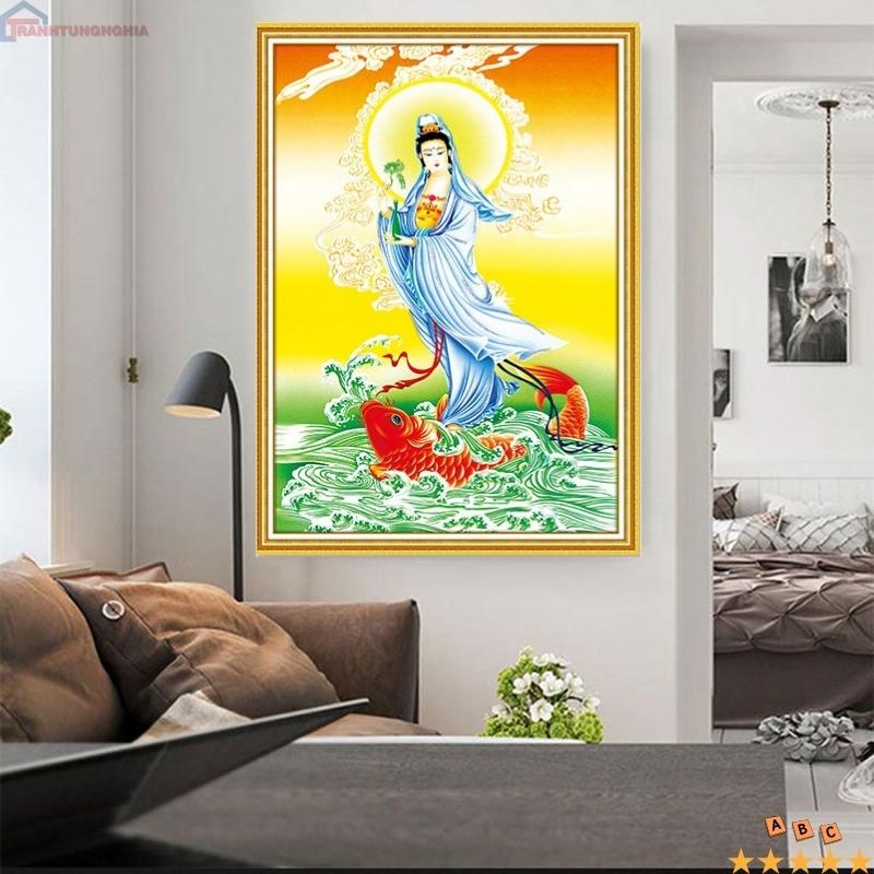 Tranh đính đá, tranh thêu chữ thập quan thế âm bồ tát