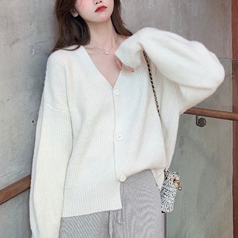 Áo khoác len cardigan nữ 2021 màu trắng đen hồng thời trang thu đông hàn quốc MSP430 | WebRaoVat - webraovat.net.vn