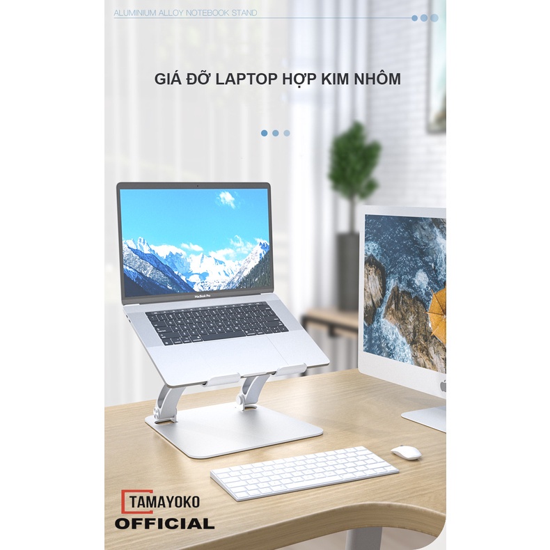 Giá Đỡ Máy Tính, Laptop, iPad, Macbook Tamayoko FS091 Hợp Kim Nhôm Cao Cấp. Hỗ Trợ Tản Nhiệt Chống Mỏi Cổ, Vai, Gáy