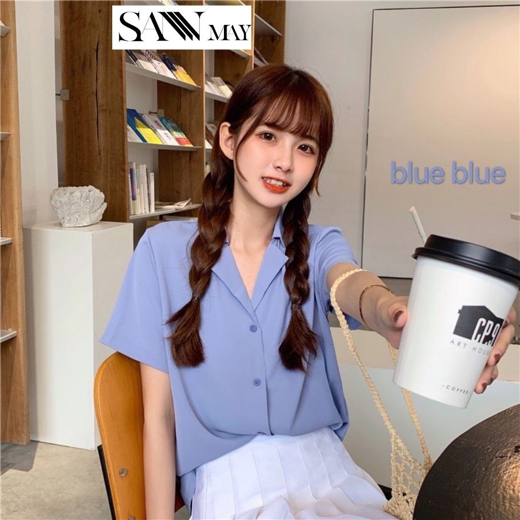 Áo sơ mi nữ Hàn Quốc form rộng SANJOLI Áo Sơ Mi công sở tay lỡ cộc tay kiểu đẹp, trắng đen nhiều màu cao cấp AO005 | BigBuy360 - bigbuy360.vn