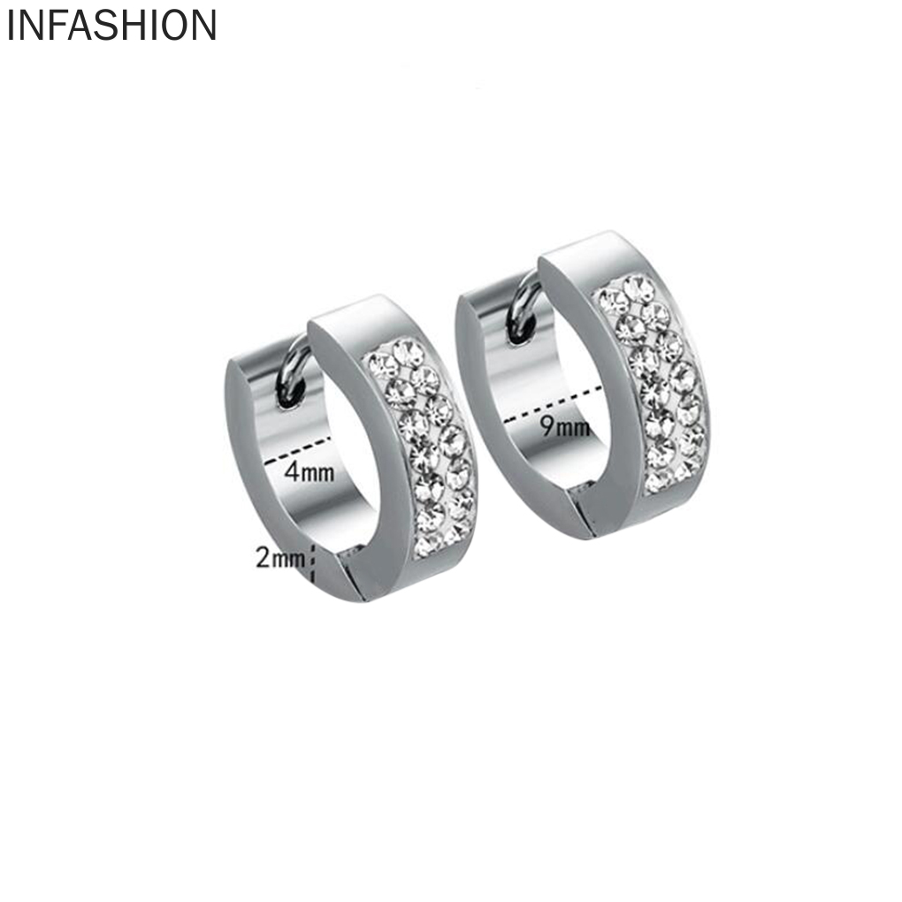 1 Đôi Bông Tai Tròn Đính Đá Bằng Thép Không Gỉ Cho Nữ