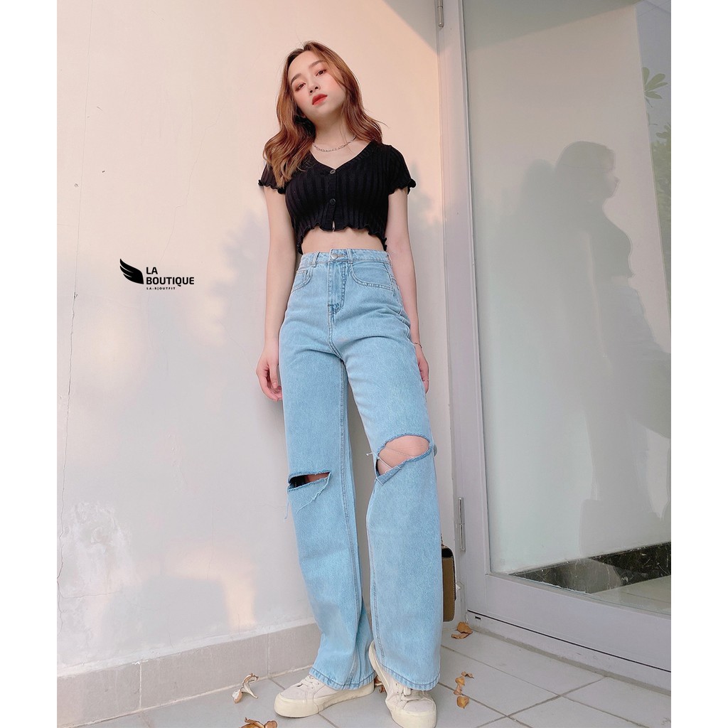 Áo Croptop Tay Ngắn Cổ Tim la Boutique, Freesize, Thun Gân 4 Chiều Cao Cấp Màu Đen, Phù Hợp Đi Dạo Phố Mùa hè