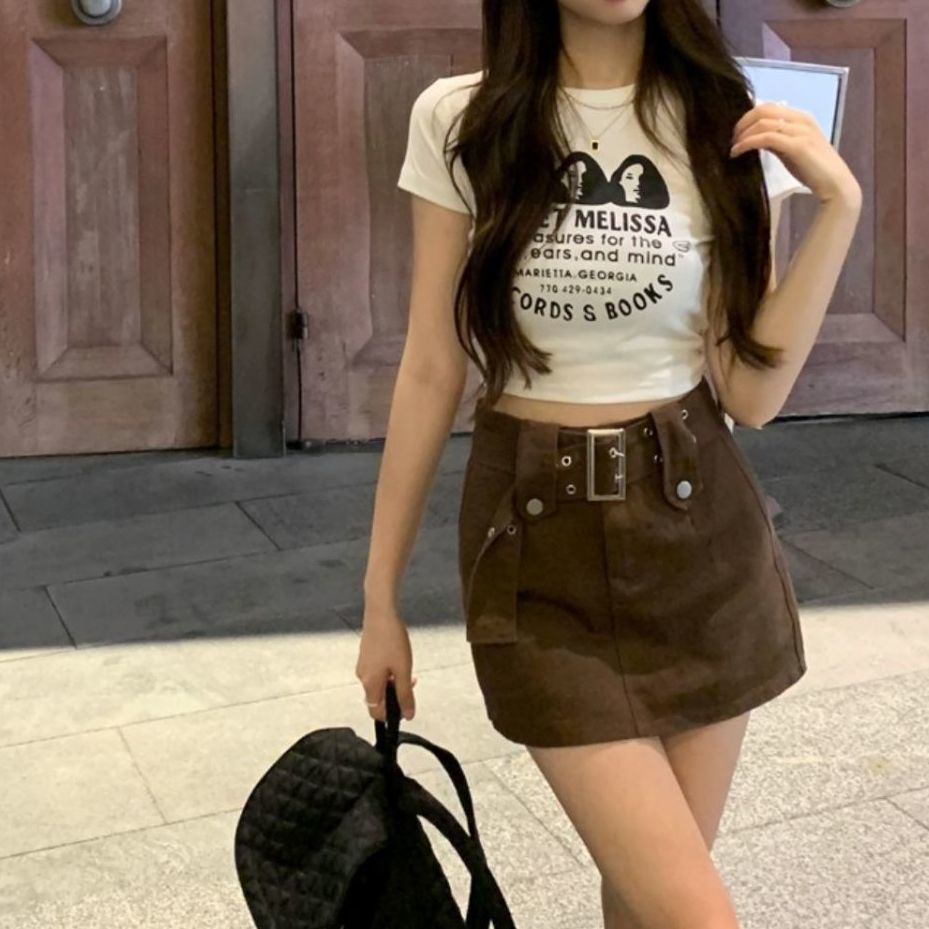 Chân Váy Chữ A Lưng Cao Màu Cà Phê Phong Cách Retro Thời Trang Mùa Hè Mới Dành Cho Nữ