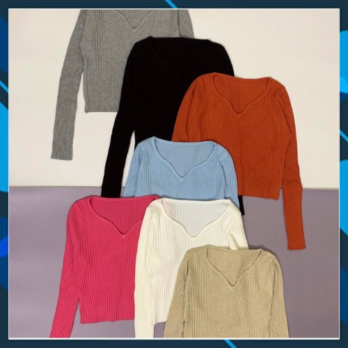 Áo len croptop dài tay cổ chữ v ulzzang nữ Hàn Quốc | BigBuy360 - bigbuy360.vn