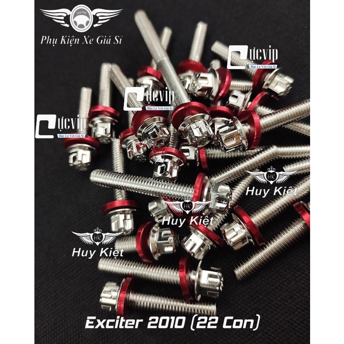 [Sale Khủng] Bộ Ốc Lốc Máy Salaya Inox 304 + Lông Đền Nhôm Đỏ Cho Exciter 2010, Exciter 2008 - 2010 (22 Con) 5570