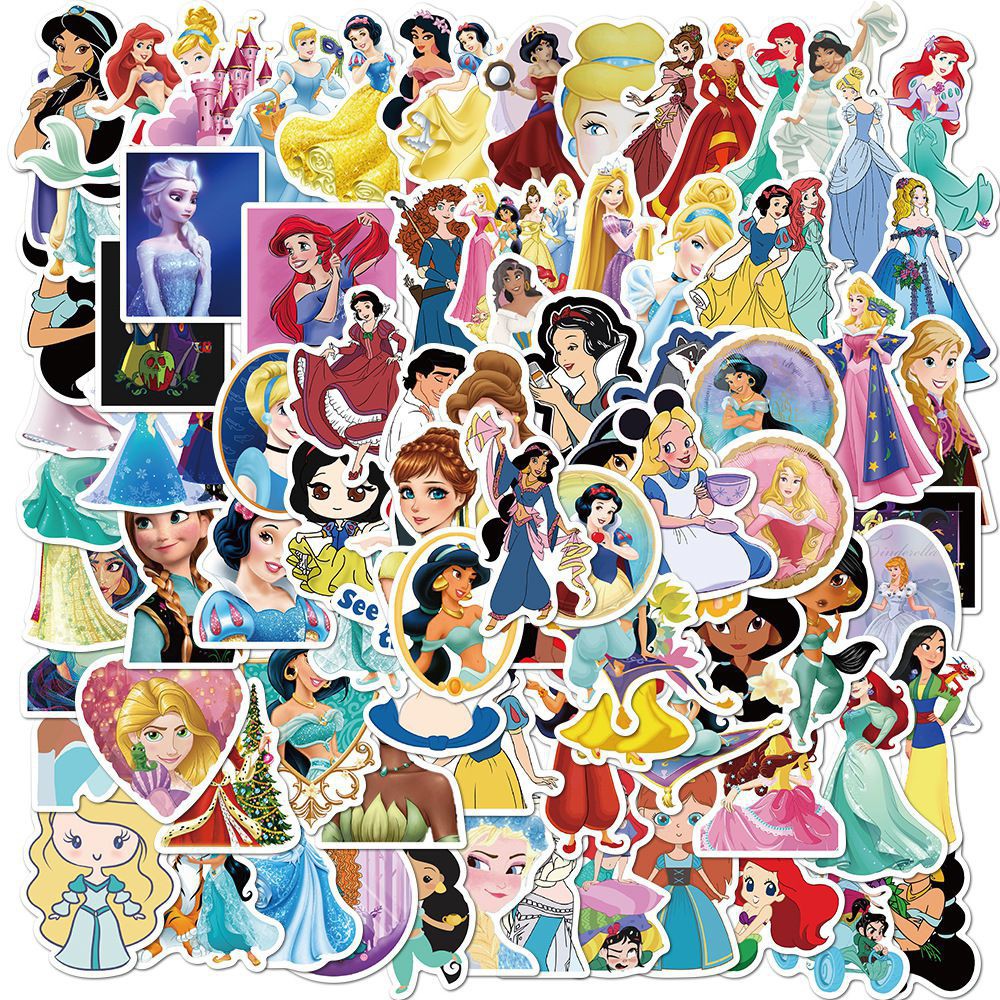100 Sticker Dán Laptop, Xe Đạp Hình Công Chúa Disney