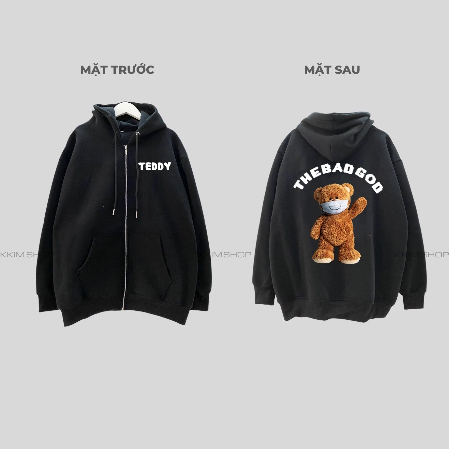 Áo Hoodie zip trơn The Bad God Teddy Mask siêu dày dặn hotrend 2022, Áo Hoodie Unisex Nam Nữ