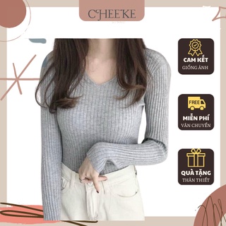 [ Có Video + Ảnh Thật ] Áo Bó Gân Dài Tay Cổ V Nâng Ngực Cheeke House Mã 502