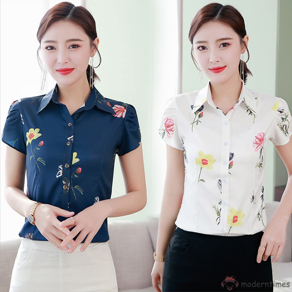 Áo Sơ Mi Công Sở Nữ Tay Ngắn In Hoa