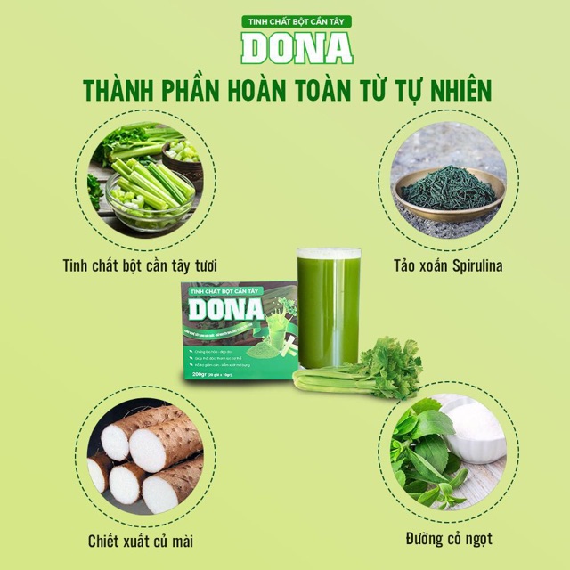 [Chính hãng] Bột tinh chất cần tây Dona da sáng dáng xinh, giảm cân, tiêu nám ngừa thâm - hộp 200g
